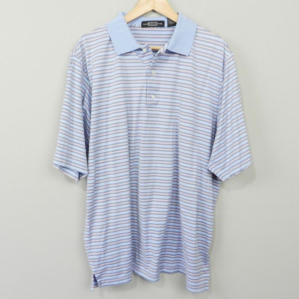 Vintage Carnoustie Golf Polo Shirt Size XL Mercerized‎ Cotton Blue Striped Knit
